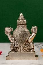 Brass Silver Coated Ganesh Laxmi Saraswati Idols - Detailed Carving - 3.5 Inch - Image 29