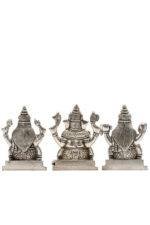 Brass Silver Coated Ganesh Laxmi Saraswati Idols - Detailed Carving - 3.5 Inch - Image 25