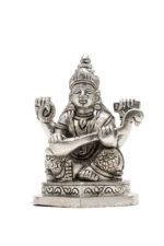 Brass Silver Coated Ganesh Laxmi Saraswati Idols - Detailed Carving - 3.5 Inch - Image 24