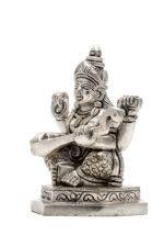 Brass Silver Coated Ganesh Laxmi Saraswati Idols - Detailed Carving - 3.5 Inch - Image 23