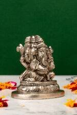 Brass Silver Coated Superfine Punchmukhi Ganesh Idol - 3.35 Inch - Image 4