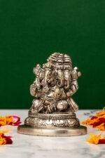 Brass Silver Coated Superfine Punchmukhi Ganesh Idol - 3.35 Inch - Image 2