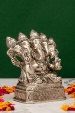 Brass Silver Coated Superfine Punchmukhi Ganesh Idol - 4.35 Inch - Image 4