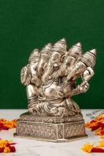 Brass Silver Coated Superfine Punchmukhi Ganesh Idol - 4.35 Inch - Image 2