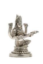 Brass Silver Coated Ganesh Laxmi Saraswati Idols - Detailed Carving - 4.65 Inch - Image 20