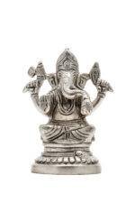 Brass Silver Coated Ganesh Laxmi Saraswati Idols - Detailed Carving - 4.65 Inch - Image 18