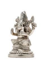 Brass Silver Coated Ganesh Laxmi Saraswati Idols - Detailed Carving - 4.65 Inch - Image 17
