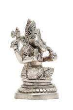 Brass Silver Coated Ganesh Laxmi Saraswati Idols - Detailed Carving - 4.65 Inch - Image 27