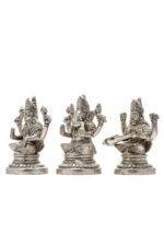 Brass Silver Coated Ganesh Laxmi Saraswati Idols - Detailed Carving - 4.65 Inch - Image 25
