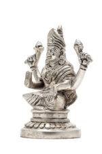 Brass Silver Coated Ganesh Laxmi Saraswati Idols - Detailed Carving - 4.65 Inch - Image 30