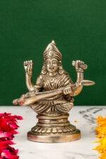 Brass Silver Coated Ganesh Laxmi Saraswati Idols - Detailed Carving - 4.65 Inch - Image 14