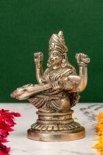Brass Silver Coated Ganesh Laxmi Saraswati Idols - Detailed Carving - 4.65 Inch - Image 13