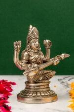 Brass Silver Coated Ganesh Laxmi Saraswati Idols - Detailed Carving - 4.65 Inch - Image 12