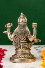 Brass Silver Coated Ganesh Laxmi Saraswati Idols - Detailed Carving - 4.65 Inch - Image 11