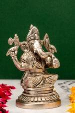 Brass Silver Coated Ganesh Laxmi Saraswati Idols - Detailed Carving - 4.65 Inch - Image 8