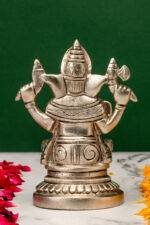 Brass Silver Coated Ganesh Laxmi Saraswati Idols - Detailed Carving - 4.65 Inch - Image 7