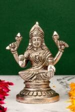 Brass Silver Coated Ganesh Laxmi Saraswati Idols - Detailed Carving - 4.65 Inch - Image 6