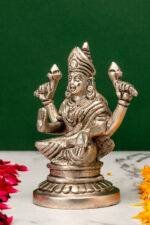 Brass Silver Coated Ganesh Laxmi Saraswati Idols - Detailed Carving - 4.65 Inch - Image 5