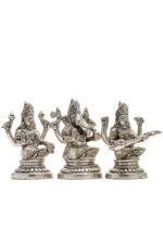 Brass Silver Coated Ganesh Laxmi Saraswati Idols - Detailed Carving - 4.65 Inch - Image 24