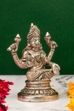 Brass Silver Coated Ganesh Laxmi Saraswati Idols - Detailed Carving - 4.65 Inch - Image 4