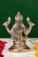 Brass Silver Coated Ganesh Laxmi Saraswati Idols - Detailed Carving - 4.65 Inch - Image 3