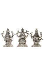 Brass Silver Coated Ganesh Laxmi Saraswati Idols - Detailed Carving - 4.65 Inch - Image 23