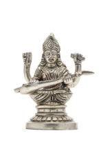 Brass Silver Coated Ganesh Laxmi Saraswati Idols - Detailed Carving - 4.65 Inch - Image 22