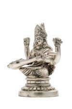 Brass Silver Coated Ganesh Laxmi Saraswati Idols - Detailed Carving - 4.65 Inch - Image 21