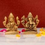 Brass Superfine Ganesh Laxmi Idol - Miniature - 2 Inch