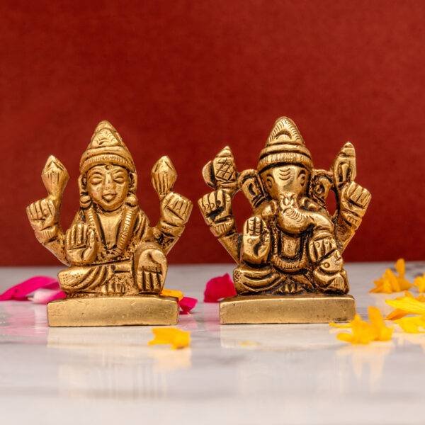 Brass Superfine Ganesh Laxmi Idol - Miniature - 2 Inch