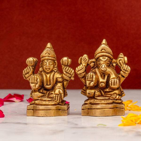 Brass Superfine Ganesh Laxmi Idol - Miniature - 2 Inch