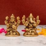 Brass Superfine Ganesh Laxmi Idol - Miniature - 2 Inch