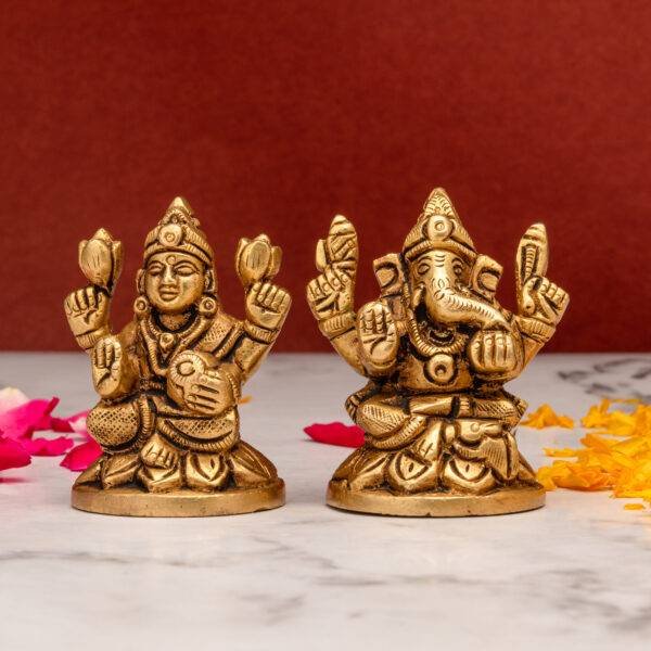 Brass Superfine Ganesh Laxmi Idol - Miniature - 2 Inch