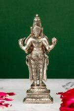 Brass Silver-Coated Superfine Standing Lord Dhanvantari Idol - 6.35 Inches - Image 3
