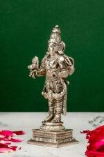 Brass Silver-Coated Superfine Standing Lord Dhanvantari Idol - 6.35 Inches - Image 2