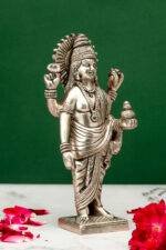 Brass Silver-Coated Superfine Standing Lord Dhanvantari Idol- 7.5 Inches - Image 4