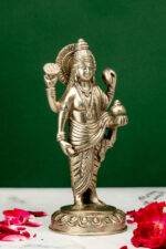 Brass Silver-Coated Superfine Standing Lord Dhanvantari Idol- 7.5 Inches - Image 4