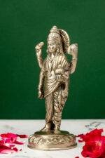 Brass Silver-Coated Superfine Standing Lord Dhanvantari Idol- 7.5 Inches - Image 2