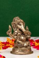 Brass Silver Coated Superfine Ganapati Idol - Vighnaharta - 2.75 Inch - Image 4
