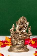 Brass Silver Coated Superfine Ganapati Idol - Vighnaharta - 2.75 Inch - Image 2
