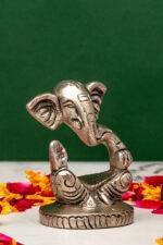 Brass Silver Coated Superfine Ganapati Idol - Modern Design - 2.75 Inch - Image 4
