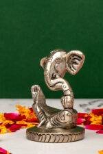 Brass Silver Coated Superfine Ganapati Idol - Modern Design - 2.75 Inch - Image 2