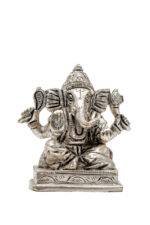 Brass Silver Coated Superfine Ganesh Idol - Vighnaharta - 2.75 Inch - Image 5