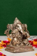 Brass Silver Coated Superfine Ganesh Idol - Vighnaharta - 2.75 Inch - Image 7