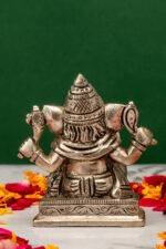 Brass Silver Coated Superfine Ganesh Idol - Vighnaharta - 2.75 Inch - Image 6