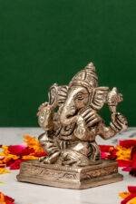 Brass Silver Coated Superfine Ganesh Idol - Vighnaharta - 2.75 Inch - Image 2