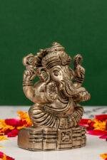 Brass Silver Coated Superfine Ganapati Idol - Vighnaharta - 2.75 Inch - Image 2