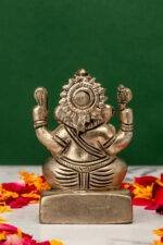 Brass Silver Coated Superfine Ganapati Idol - Vighnaharta - 2.75 Inch - Image 4