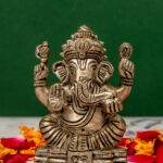 Brass Silver Coated Superfine Ganapati Idol - Vighnaharta - 2.75 Inch