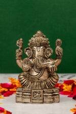 Brass Silver Coated Superfine Ganapati Idol - Vighnaharta - 2.75 Inch